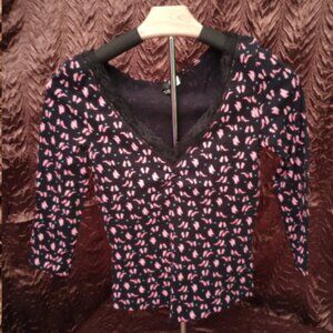 Cute Pink Shoe Print & Tiny Blue Stars on Vintage Inspired Party Blouse!